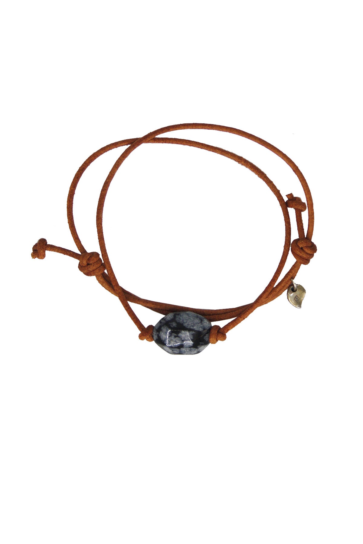 Men's Stone Leather Bracelet- Obsidian