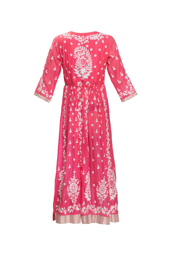 Embroidered Floral Dress - Pink