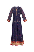 Load image into Gallery viewer, Longfrill Cotton Dress - Indigo &amp; Bronze