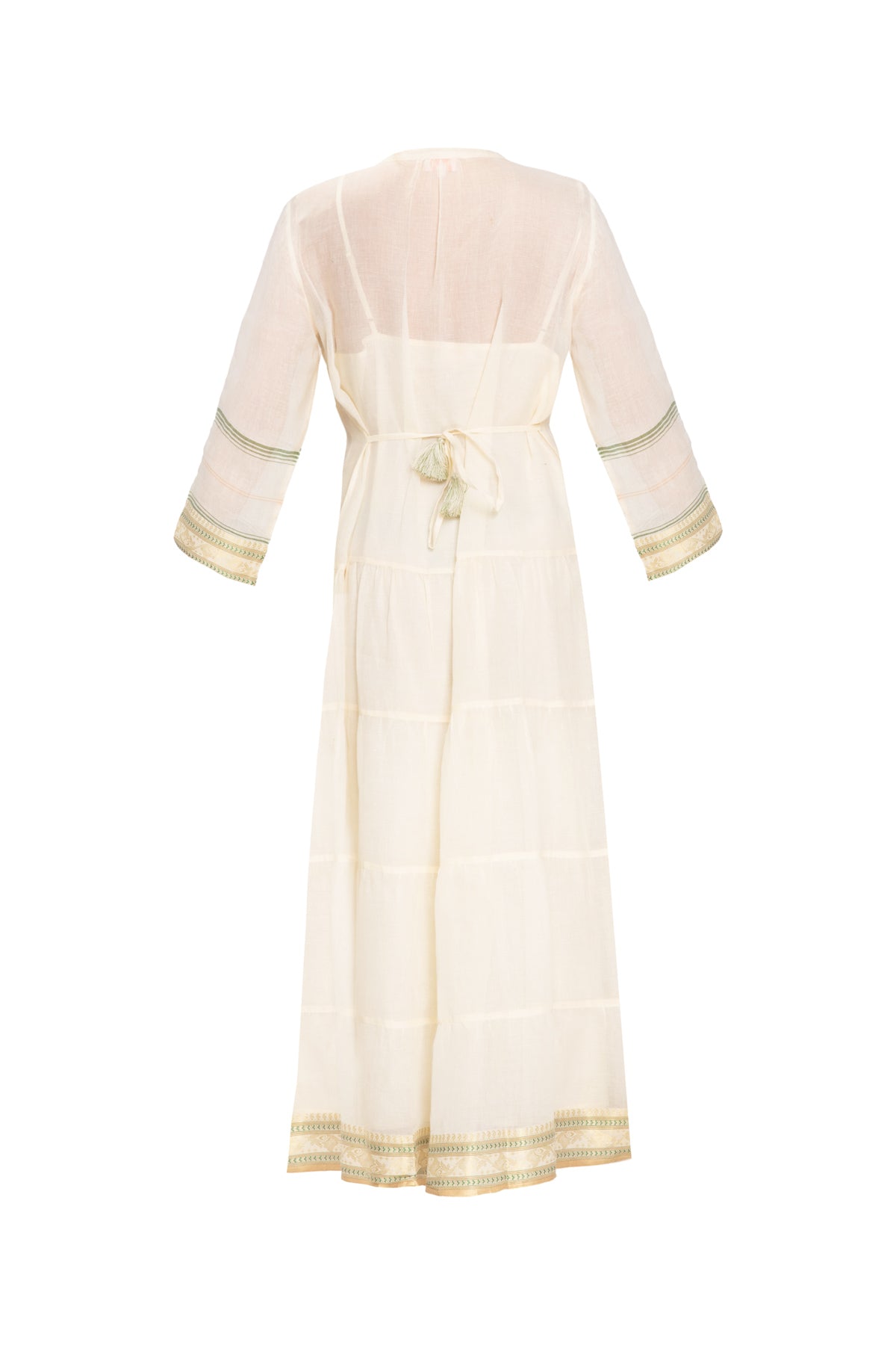 Longfrill Cotton Dress - Cream & Olive