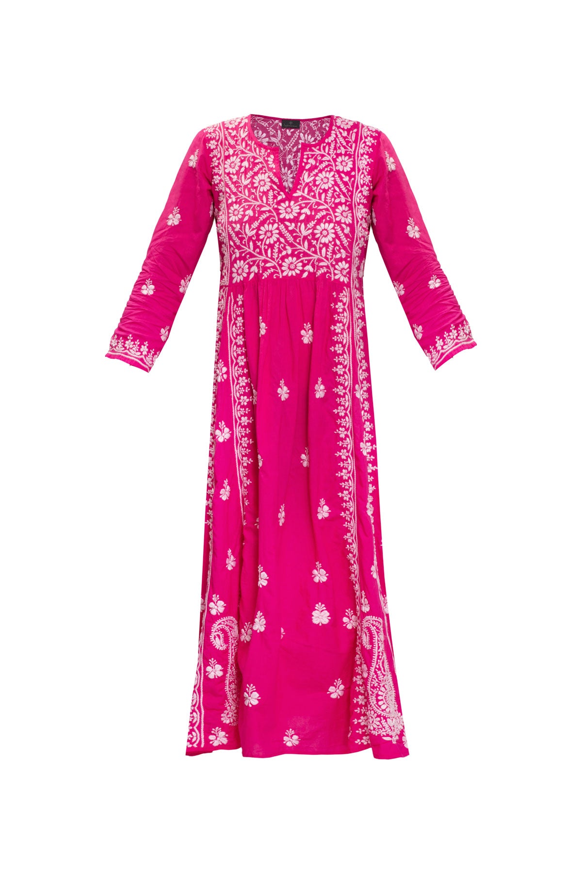Cotton Embroidered Dress - Bright Pink