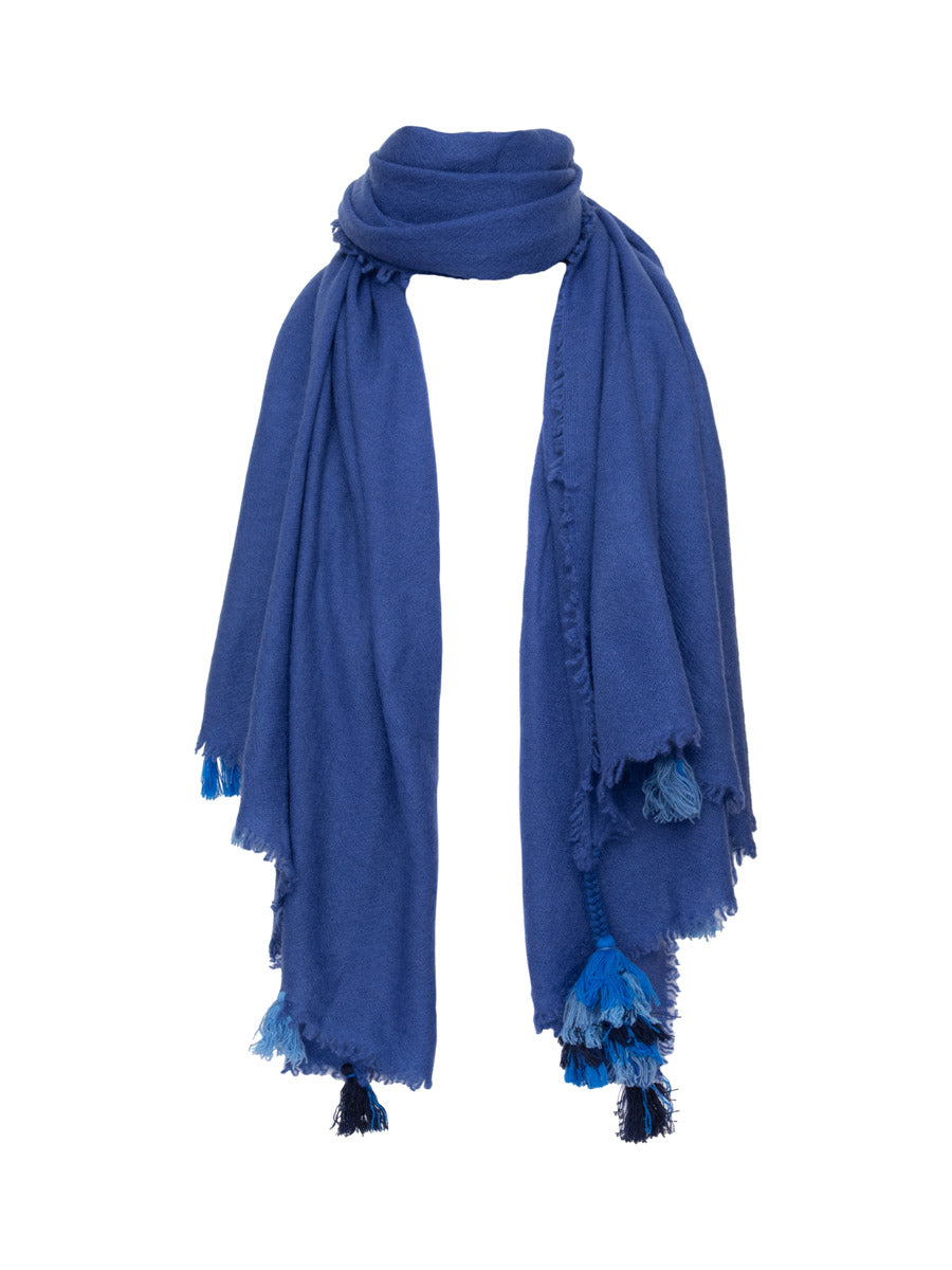 Cashmere Shawl With Tassels - Blue