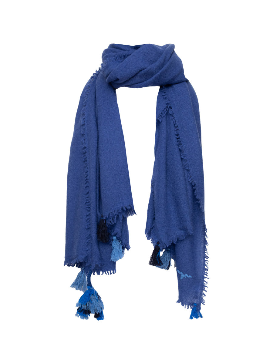 Cashmere Shawl With Tassels - Blue