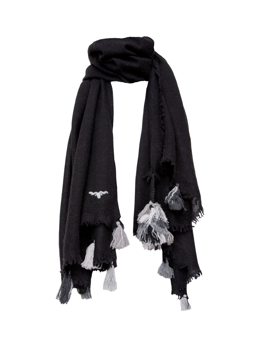 Cashmere Shawl With Tassels - Black