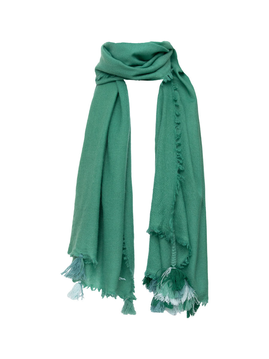 Cashmere Shawl With Tassels - Bottle Green
