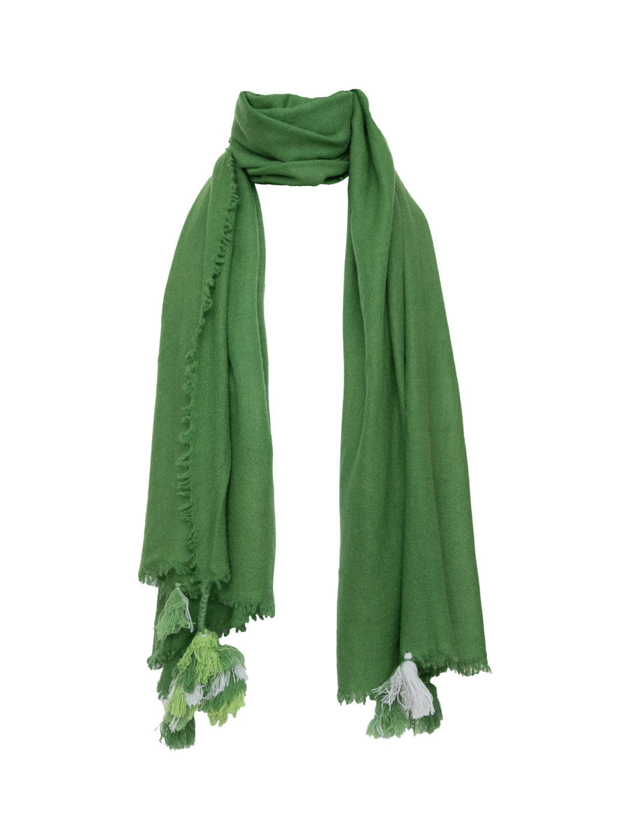 Cashmere Shawl With Tassels - Forest Green