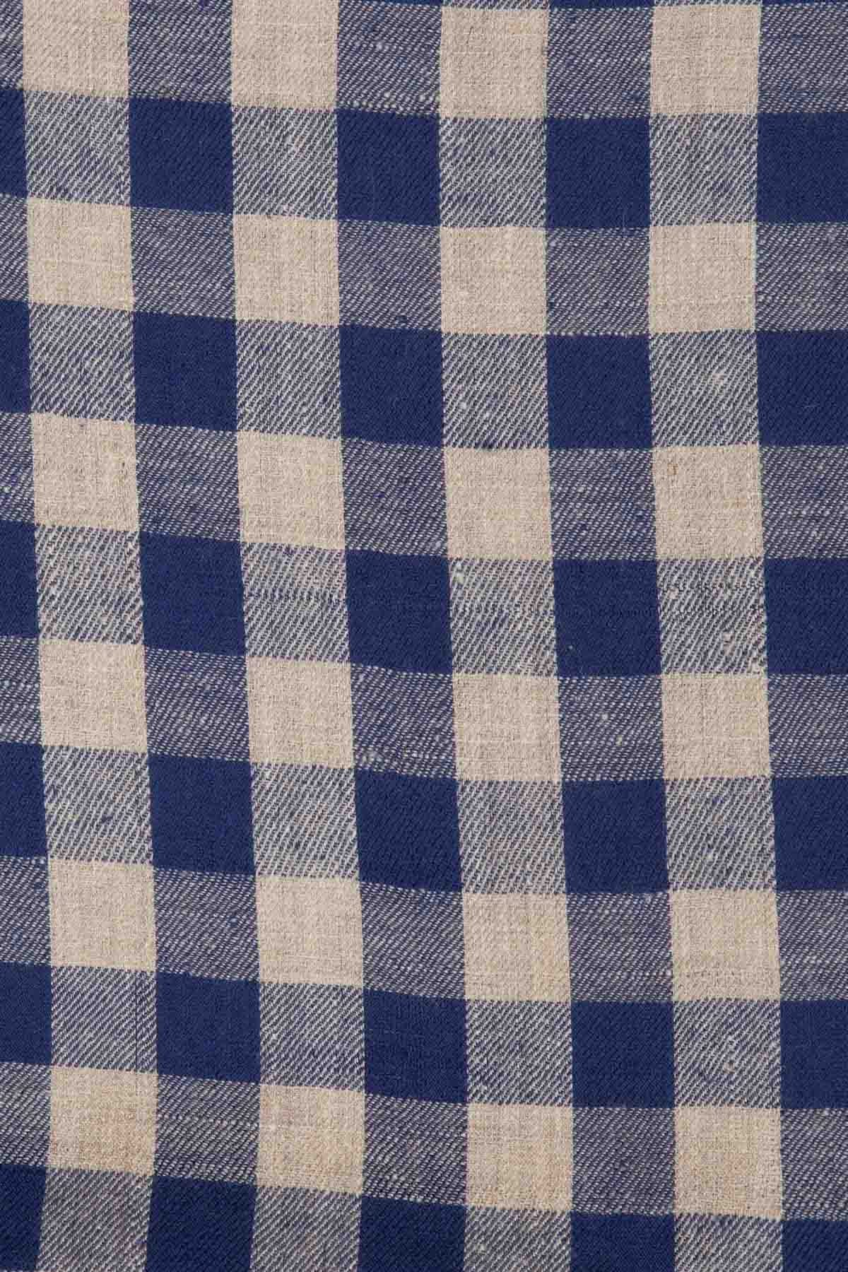 Pashmina Shawl - Navy & Natural Gingham