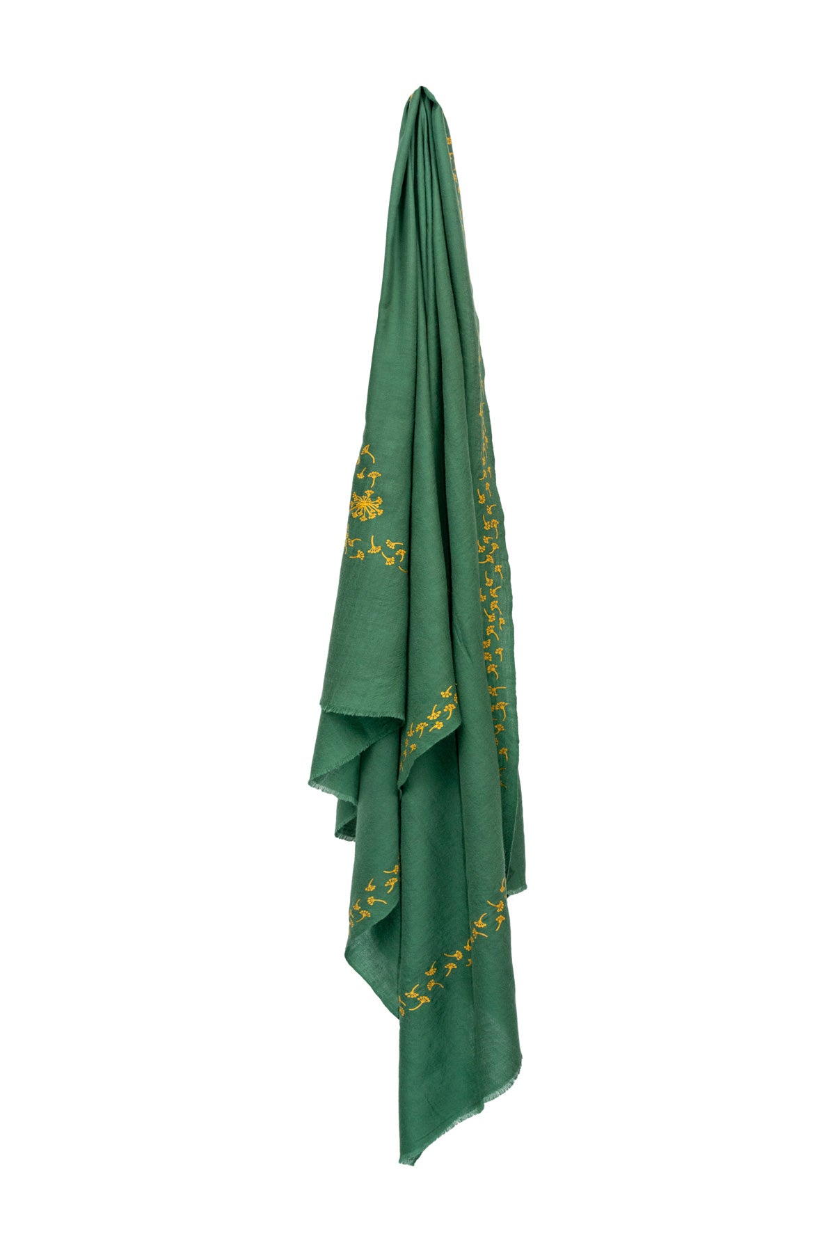 Dandelion Embroidered Pashmina Shawl - Green & Gold