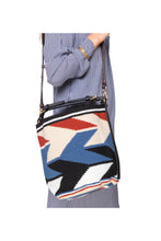 Load image into Gallery viewer, Woven Arrow Midi Cylinder Bag - Blue, Green &amp; Brown