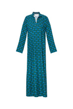 Load image into Gallery viewer, Women&#39;s Moroccan Abaya Kaftan - Eventail Green &amp; Blue