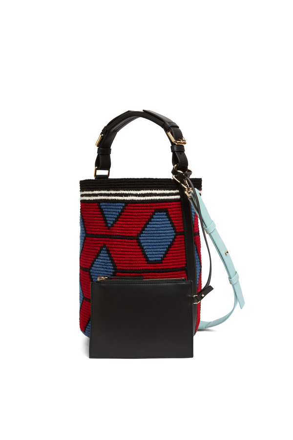 Woven Hexagon Midi Bag - Black & Red