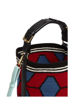 Load image into Gallery viewer, Woven Hexagon Midi Bag - Black &amp; Red