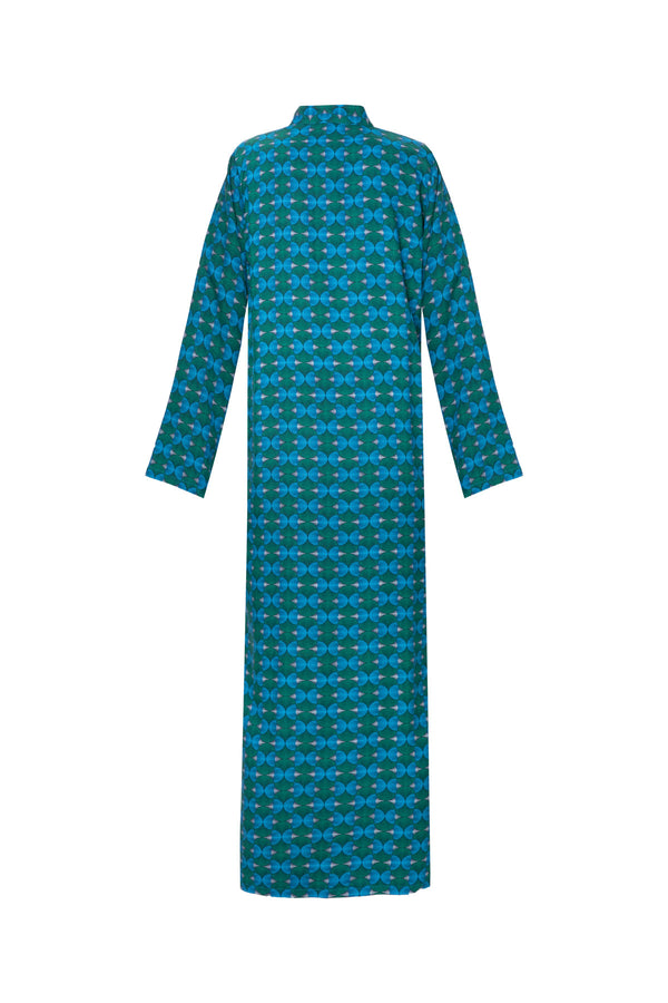 Women's Moroccan Abaya Kaftan - Eventail Green & Blue