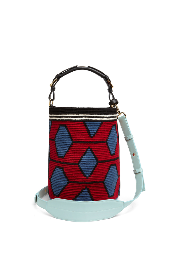 Woven Hexagon Midi Bag - Black & Red