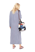 Load image into Gallery viewer, Women&#39;s Moroccan Abaya Kaftan - Fine Blue &amp; White Stripes