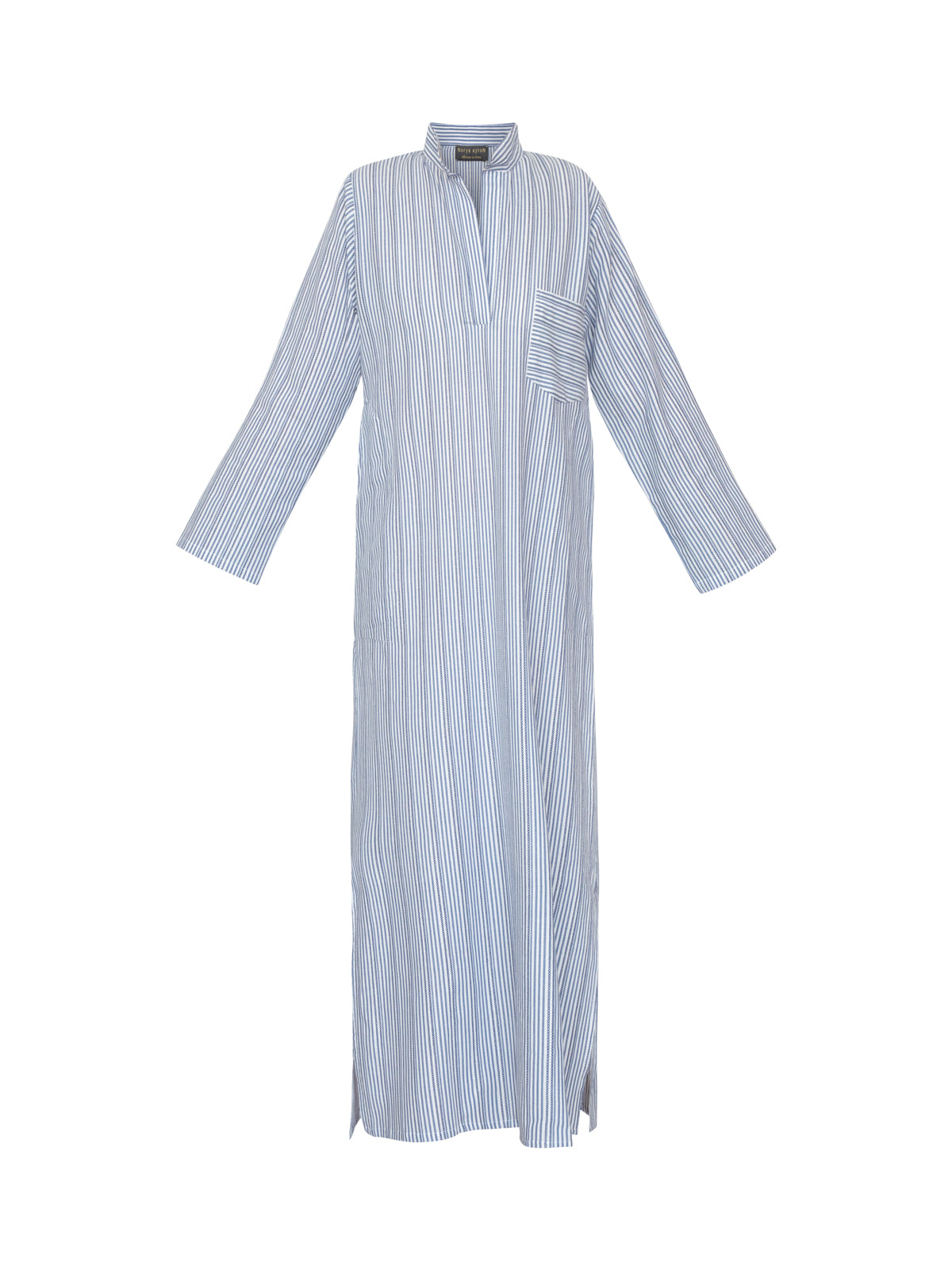 Womens Moroccan Abaya Kaftan - Blue White Stripe on Stripe