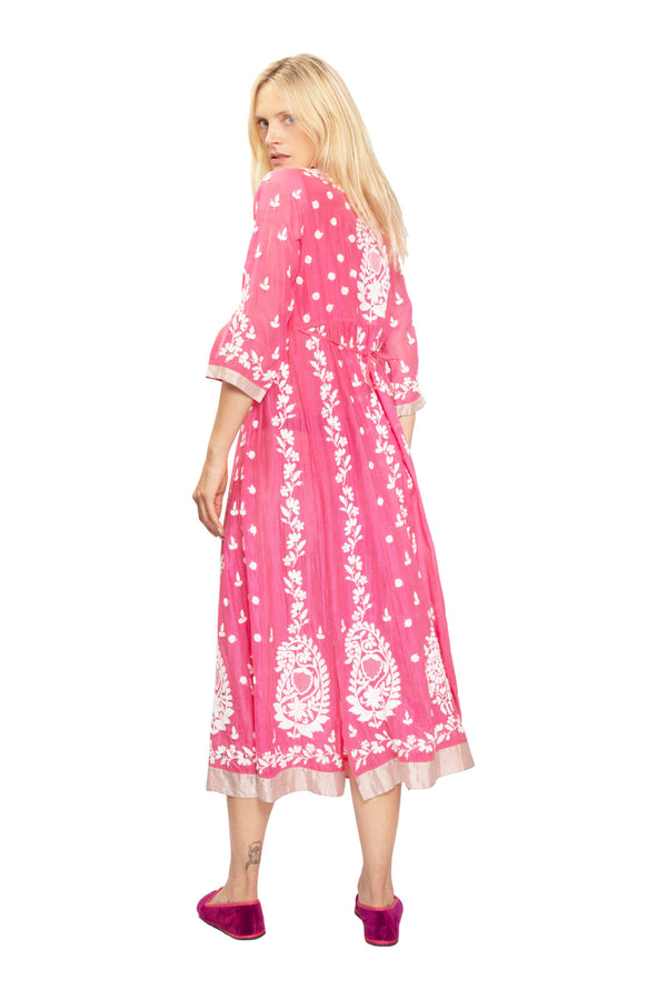 Embroidered Floral Dress - Pink