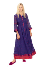 Load image into Gallery viewer, Longfrill Cotton Dress - Purple &amp; Red