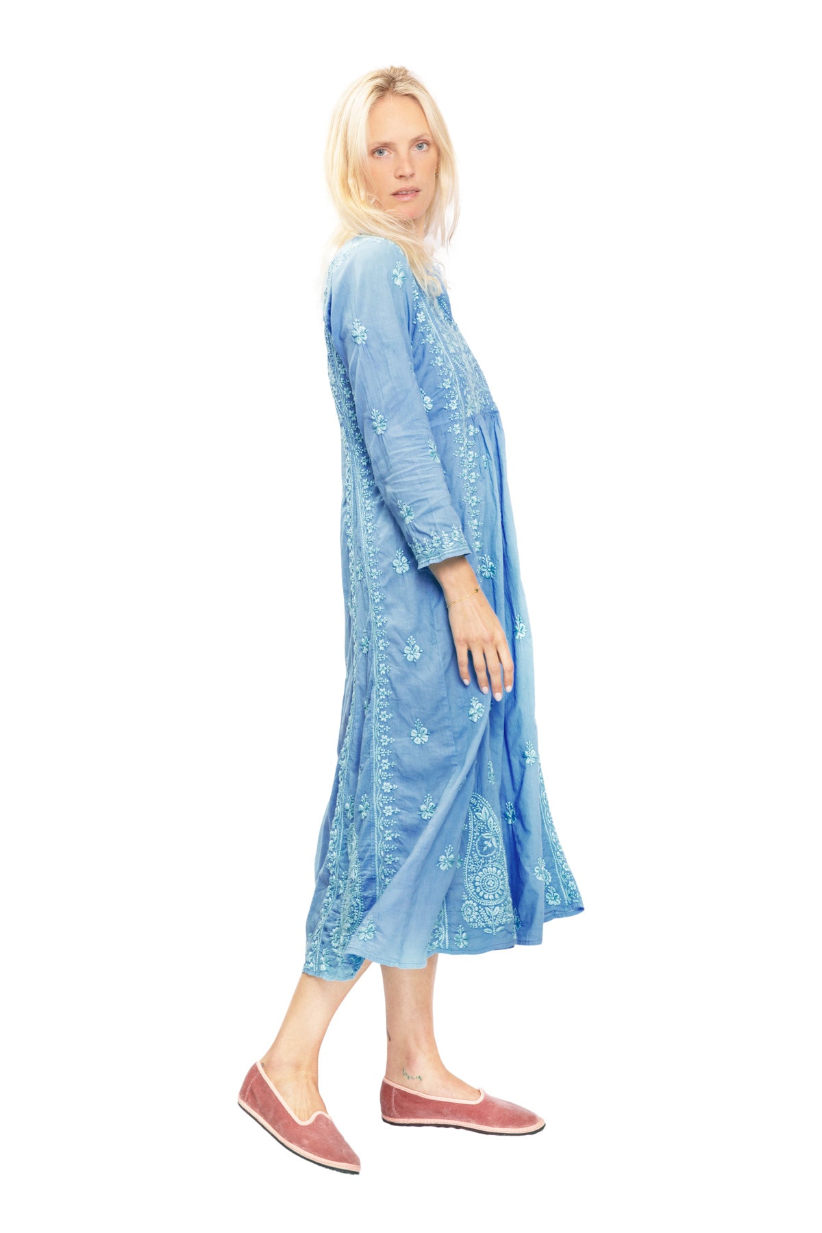 Cotton Embroidered Dress - Periwinkle