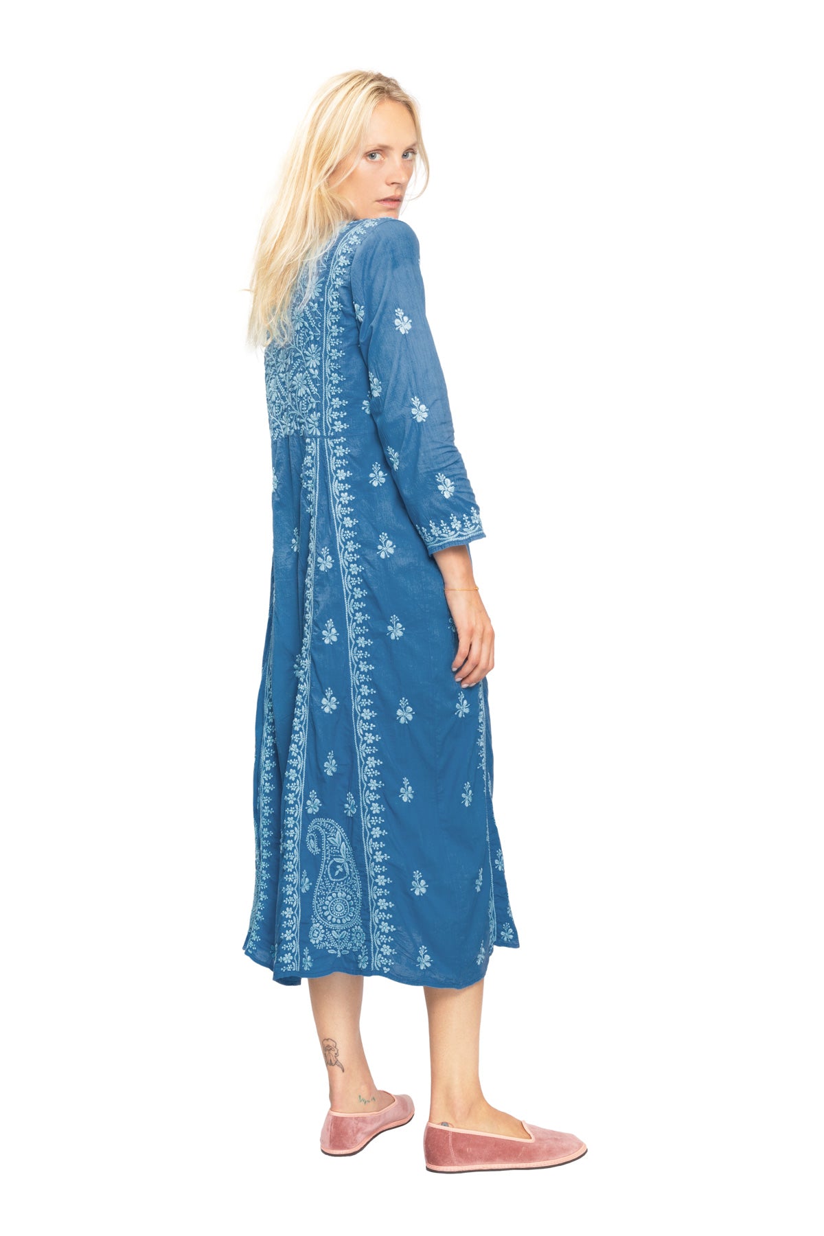 Cotton Embroidered Dress - Ocean Blue
