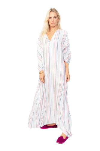 Lita Cotton Striped Kaftan Multi - Pink, Blue & Red