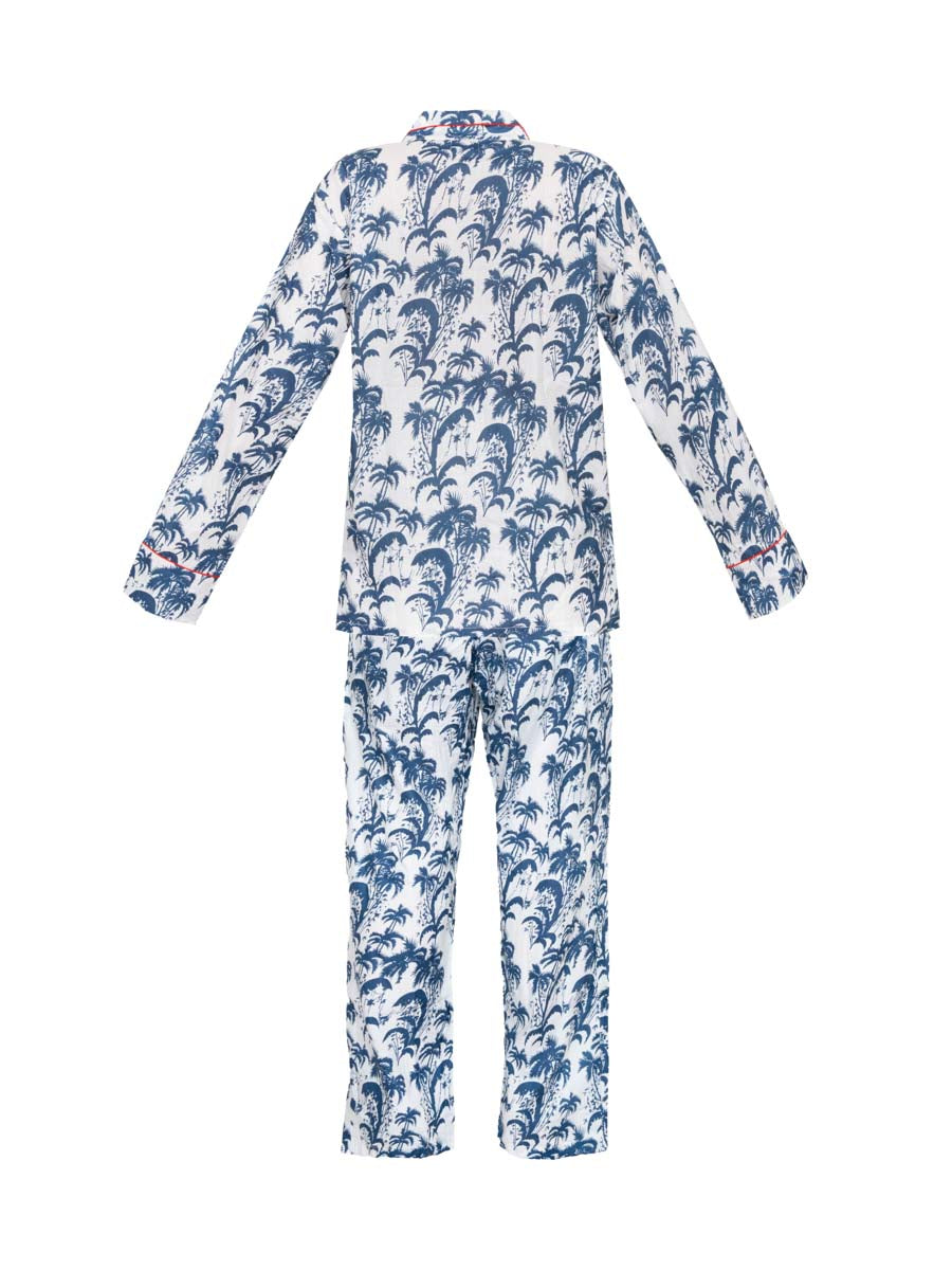 Men's Palm Tree Cotton Pyjamas - Blue