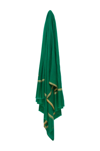 Border Embroidered Cashmere Pashmina Shawl- Emerald Green