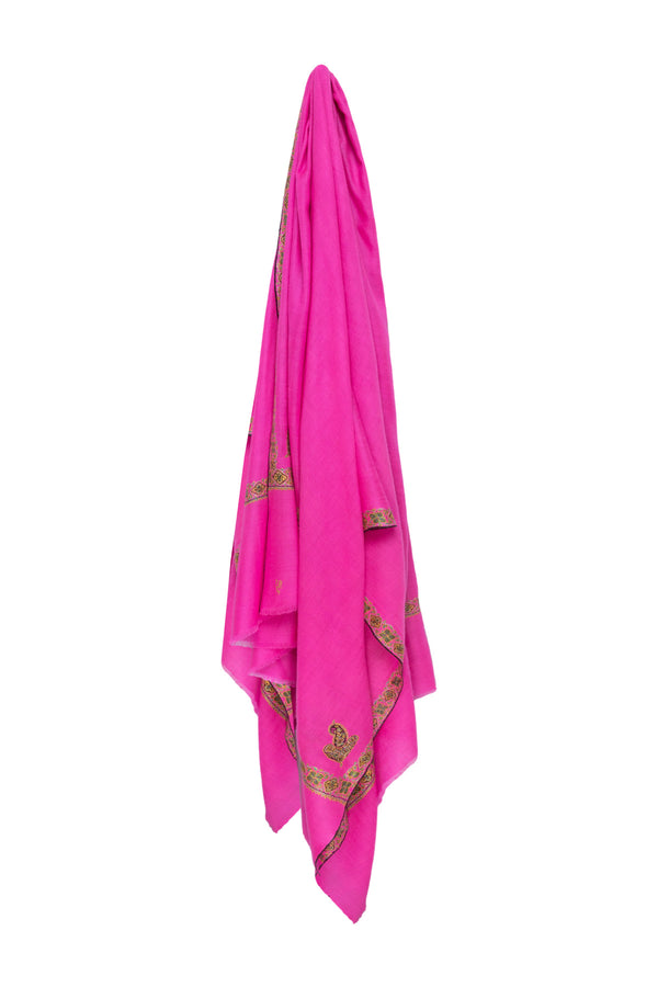 Border Embroidered Cashmere Shawl - Hot Pink
