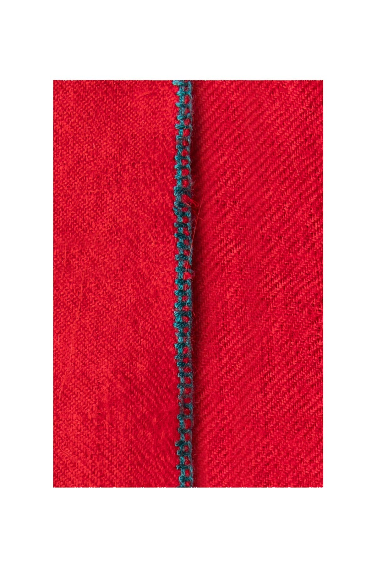 Classic Embroidered Edge Cashmere Pashmina Shawl - Red & Teal
