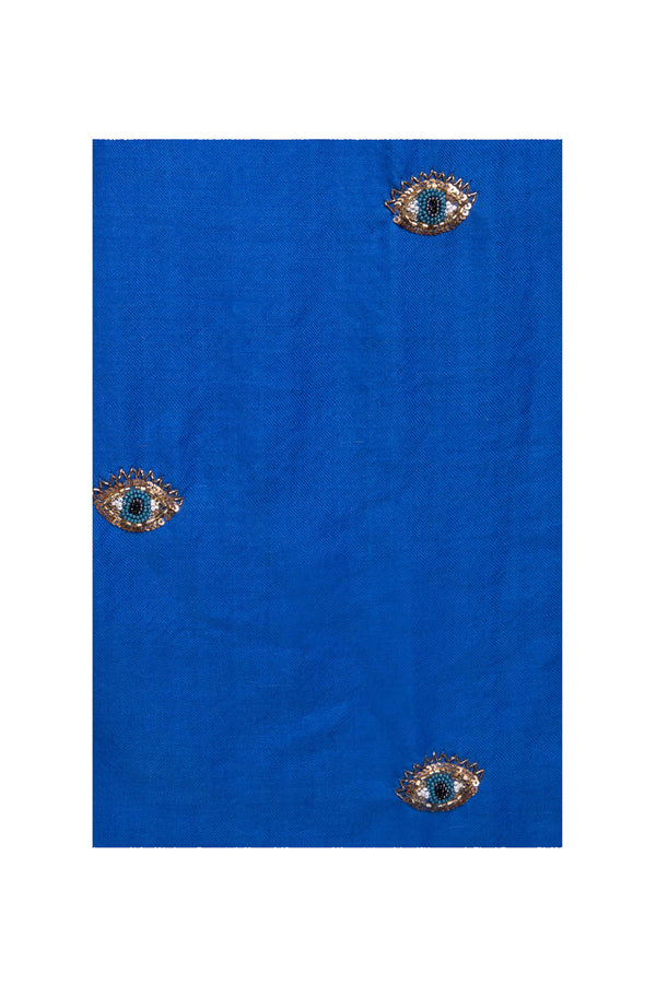 Eye Embroidered Shawl - Azure Blue