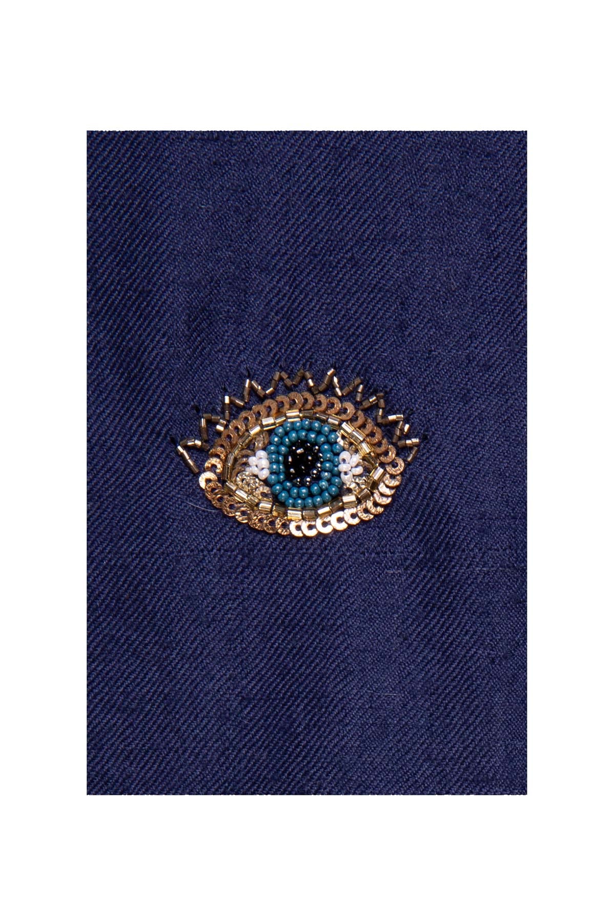 Eye Embroidered Pashmina Shawl - Ink Blue