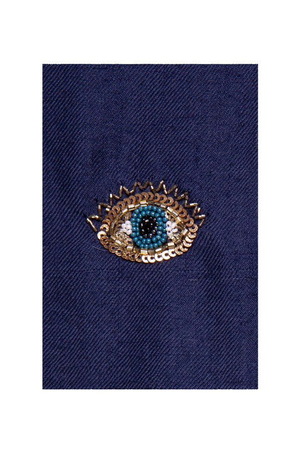 Eye Embroidered Shawl - Ink Blue