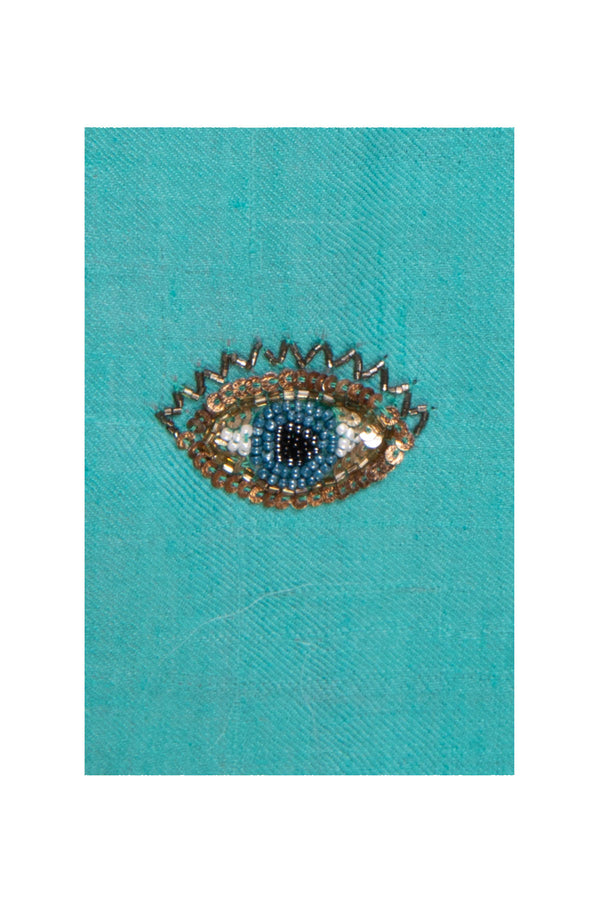 Eye Embroidered Shawl - Bright Turquoise