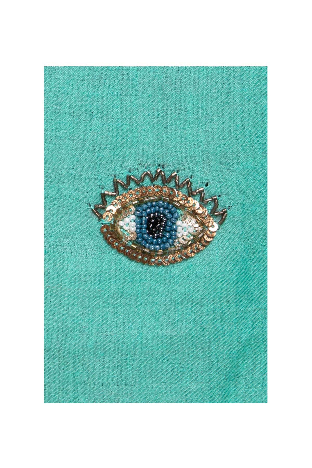 Eye Embroidered Pashmina Shawl - Light Turquoise