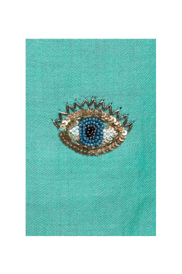 Eye Embroidered Shawl - Light Turquoise