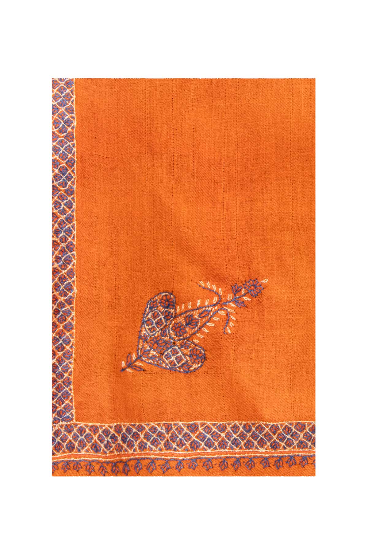 Border Embroidered Cashmere Pashmina Shawl - Bright Orange