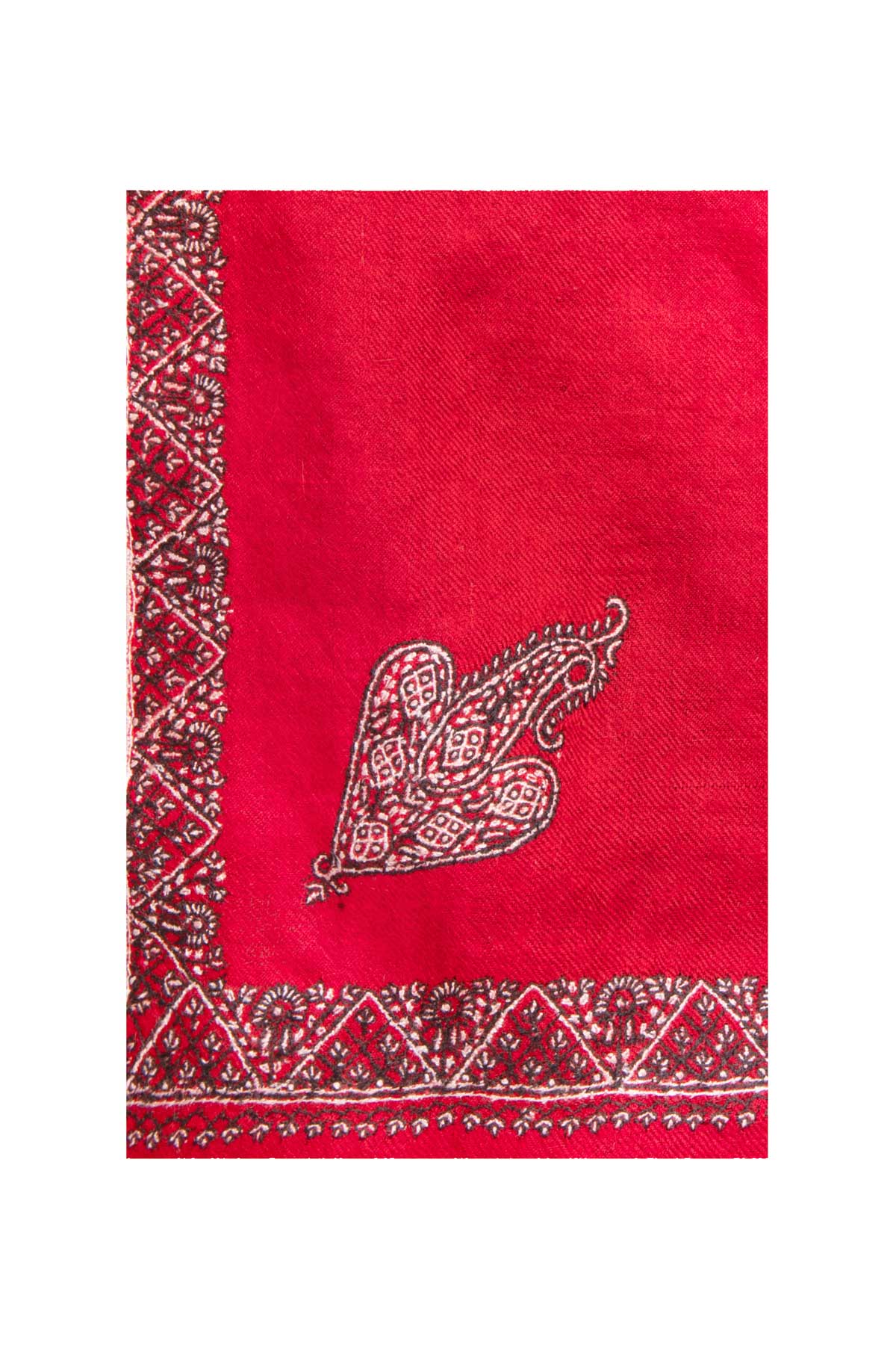 Border Embroidered Cashmere Pashmina Shawl - Red