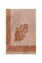 Load image into Gallery viewer, Border Embroidered Cashmere Pashmina Shawl - Taupe &amp; Mustard