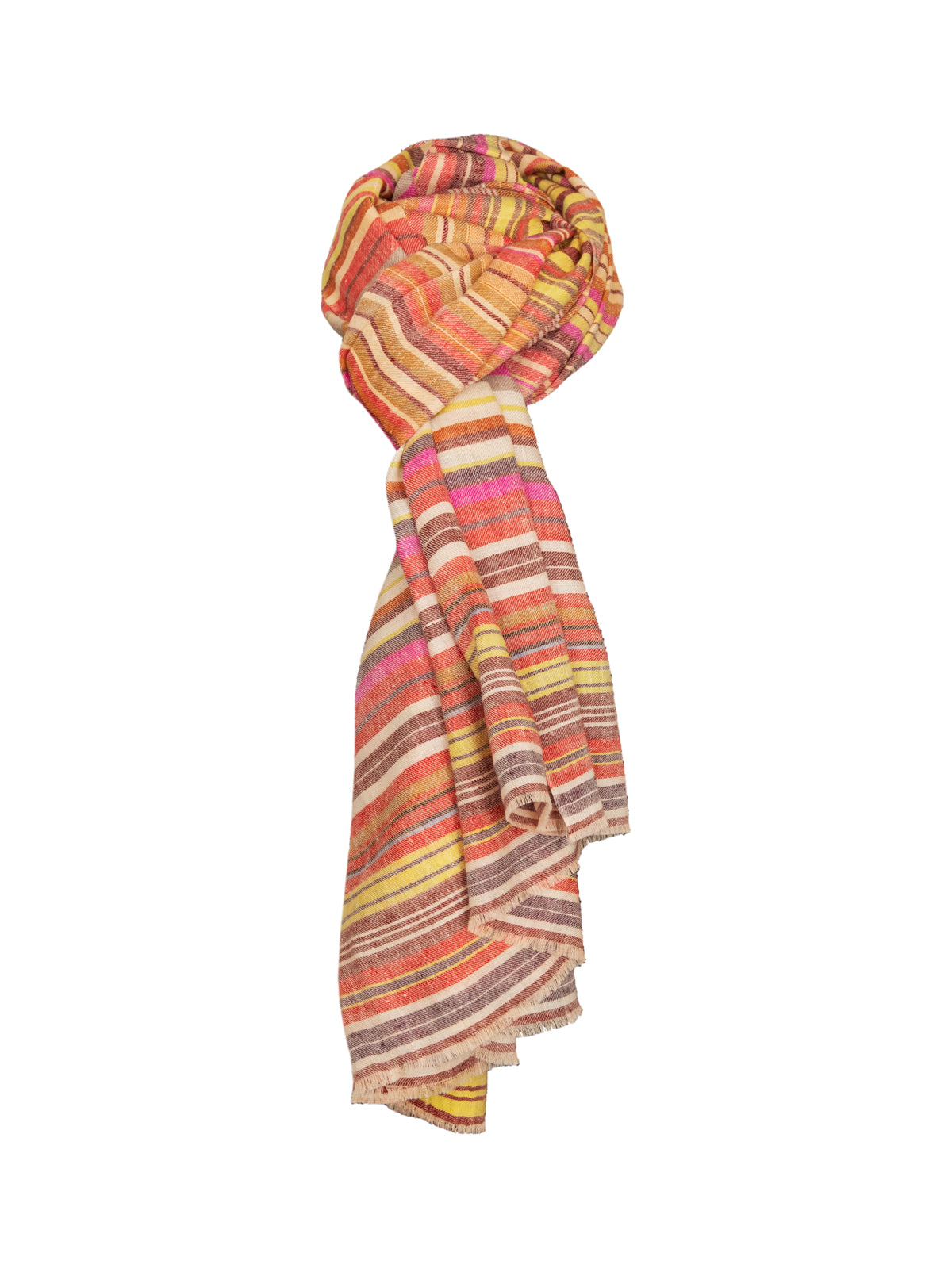 Multi Stripe Pashmina - Red, Brown & Yellow