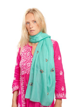 Load image into Gallery viewer, Eye Embroidered Shawl - Light Turquoise