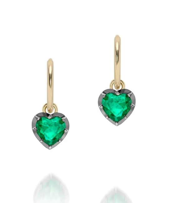 0.50ct Heart-Shaped Emerald & Blackened Gold Gypset Hoop Earrings