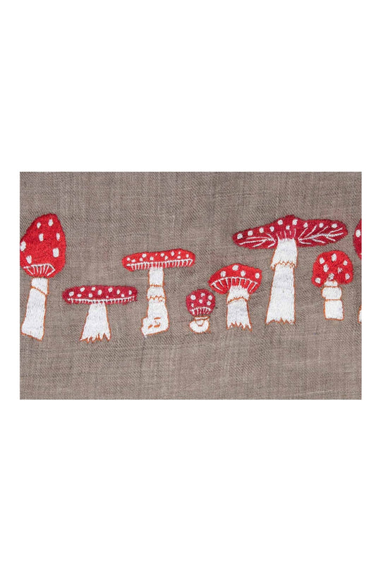 Mushroom Embroidered Pashmina Shawl - Taupe