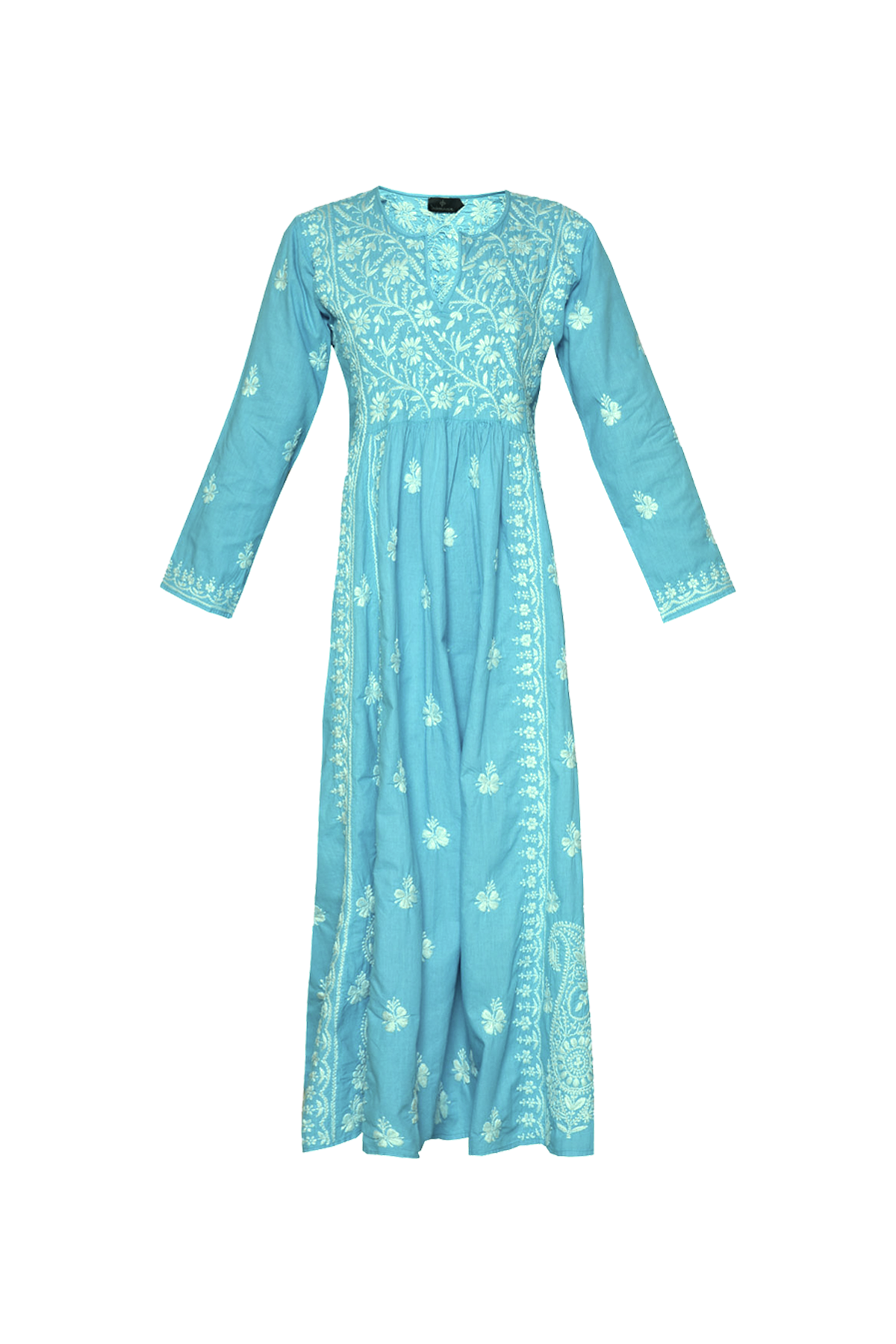 Cotton Embroidered Dress - Turquoise