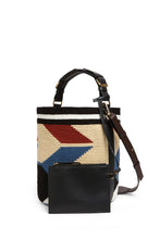 Load image into Gallery viewer, Woven Arrow Midi Cylinder Bag - Blue, Green &amp; Brown