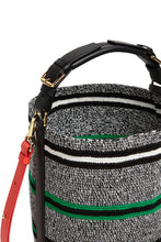 Load image into Gallery viewer, Woven Stripe Midi Cylinder Bag - Green, Black &amp; White
