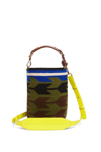 Woven Arrow Midi Cylinder Bag - Khaki & Black