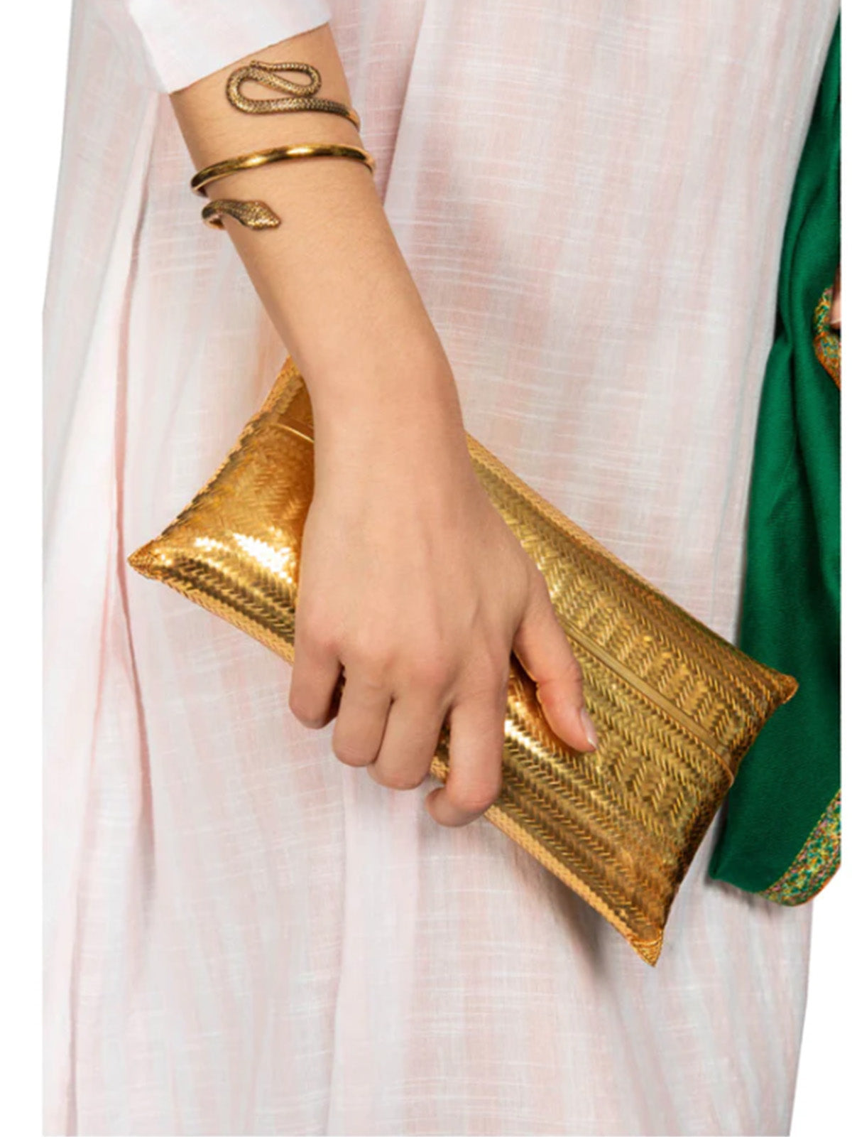 Large Gold Woven Clutch Bag
