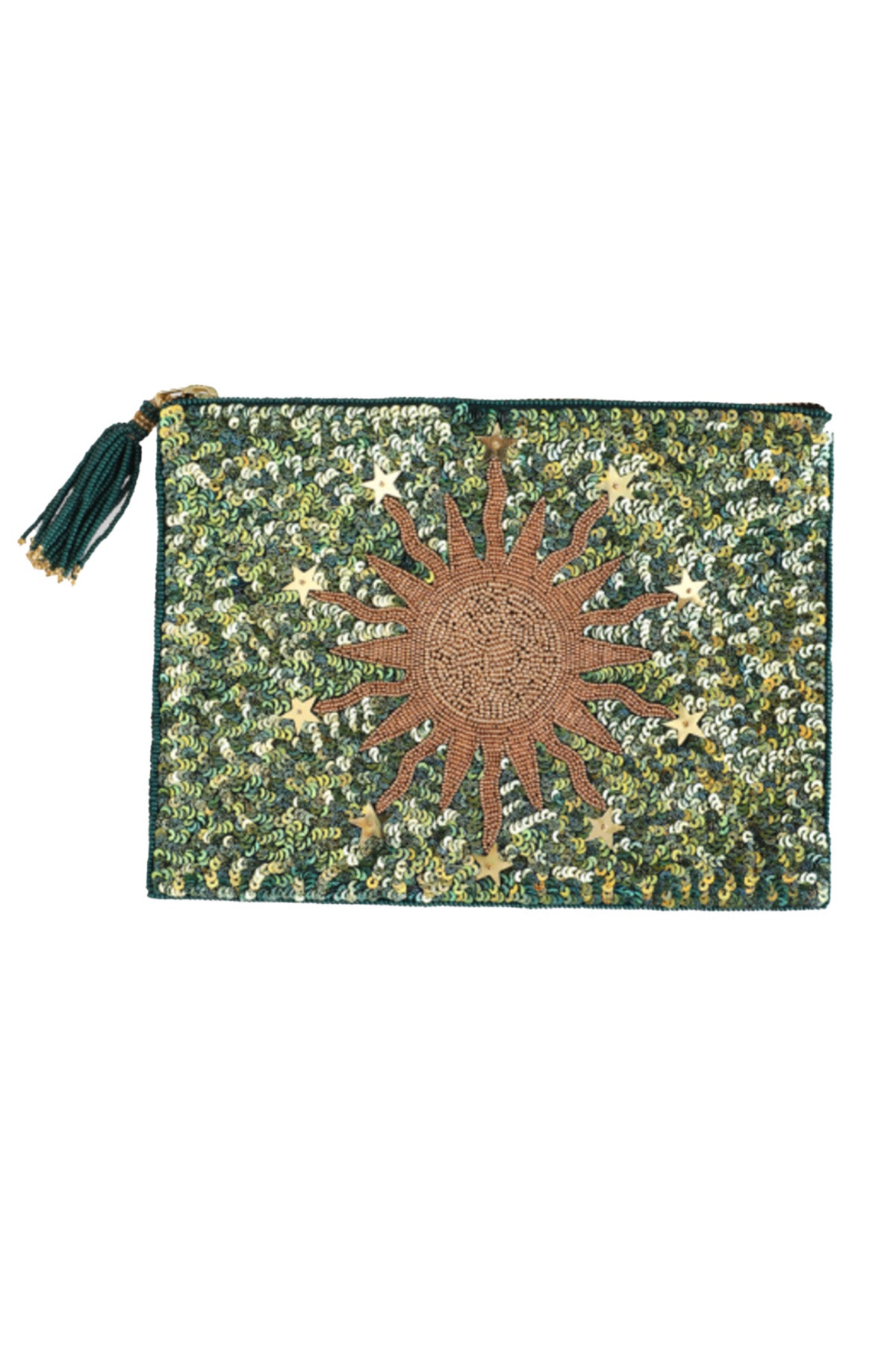 Sun Sequin Clutch Bag - Green