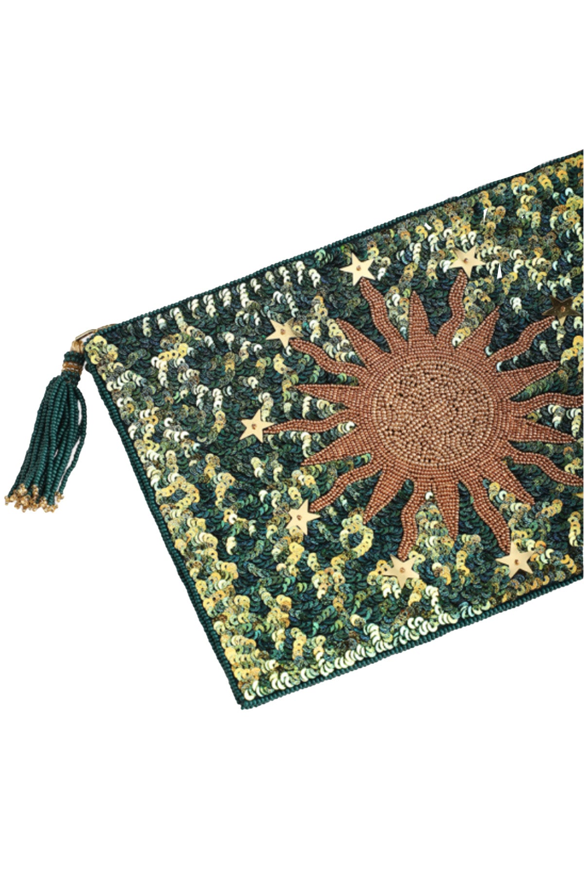 Sun Sequin Clutch Bag - Green