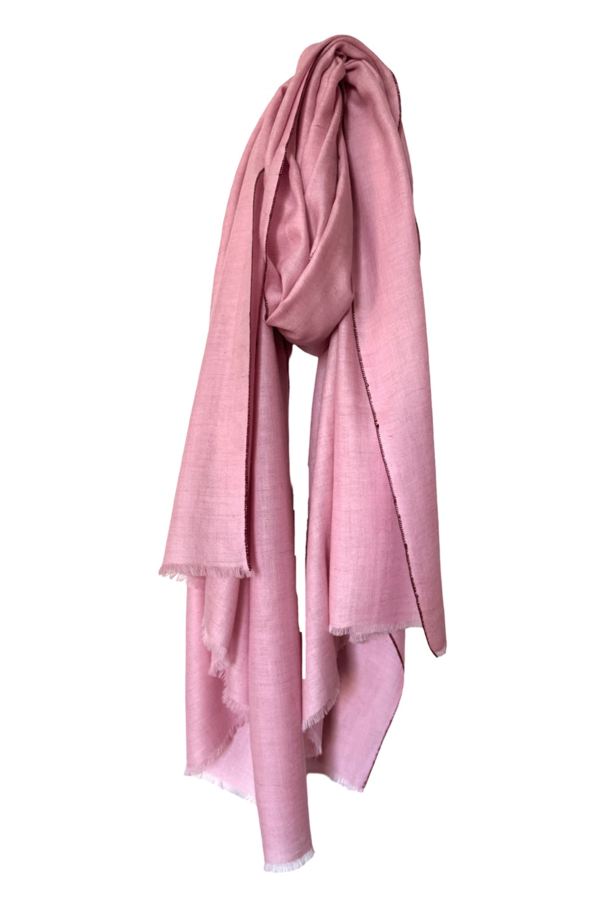 Classic Embroidered Edge Cashmere Pashmina Shawl - Dusty Pink